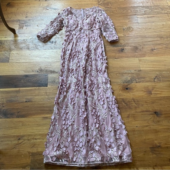 Carmen Marc Valvo Infusion 3D Floral Dusty Pink Evening Gown Maxi Dress size 2 - Picture 7 of 13